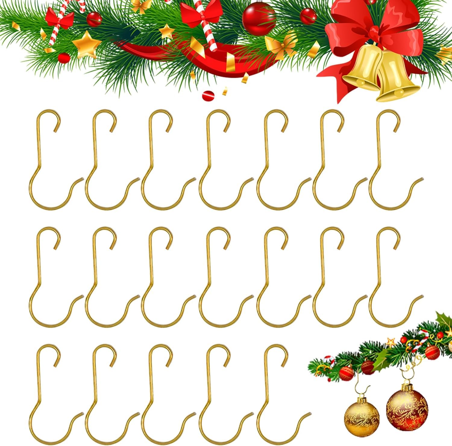 100 Pack Ornament Hooks,Ornament Hangers,Ornament Hooks for Christmas Trees, Christmas Hooks for Ornaments, Christmas Tree Hooks Ornaments Christmas Tree Decorations (Gold)