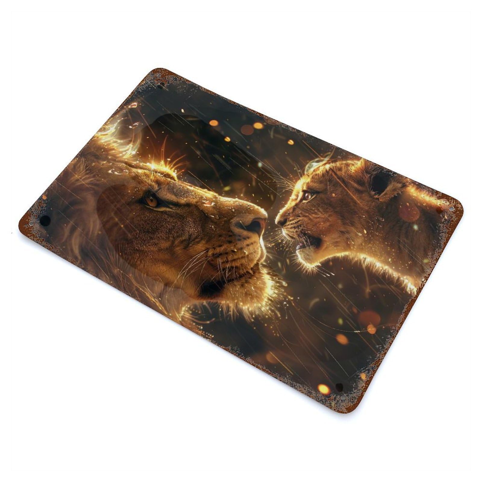Garage Style Lion And Cub Decorative Tin Sign 11.8"x7.9", Industrial Home Decor for Bar And Workshop