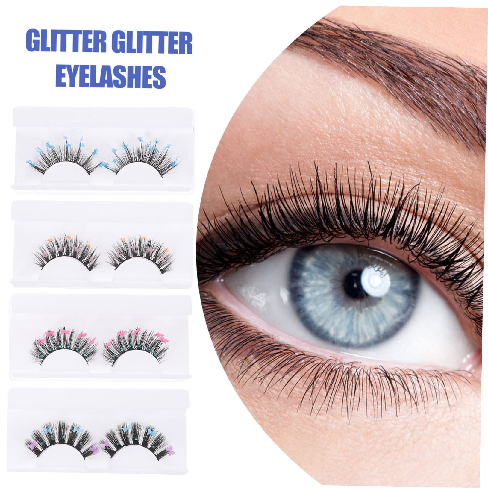 Healeved 8pares Glitter Eyelashes with Butterflies Sequins for Parties and Festivals Dramatic False Lashes