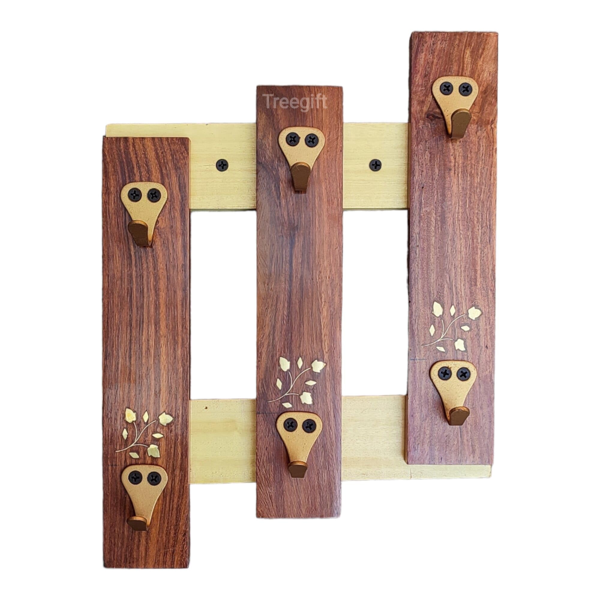 Treegift Wooden Wall Mounted Cup Organizer Coffee Mug Holder Utensil Hooks Kitchen Storag Rack.for Hanging Mugs Cups Utensil.Size- 13" x 9" inch (# Shape) Sheesham Wood