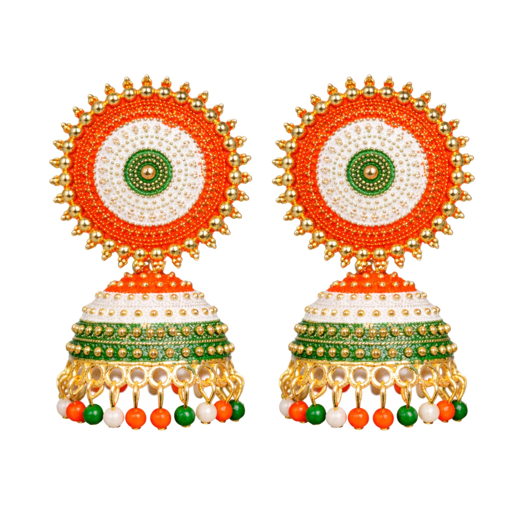 Indian Flag Tricolored Tiranga Jhumki Earrings for Women & Girls | Gold-Tone Plated Traditional Patriotic Jewelry | 15 August & 26 January Festival_Wear-image-25