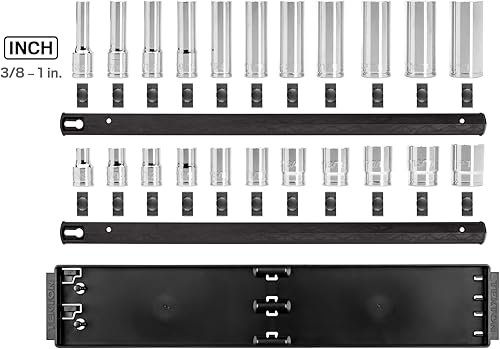 Miniatura 2 de TEKTON Juego de llaves de vaso de 6 puntos poco profundas y profundas de 12 pulgada con rieles y bandeja, 22 piezas (38-1 pulgadas)  SHD92209