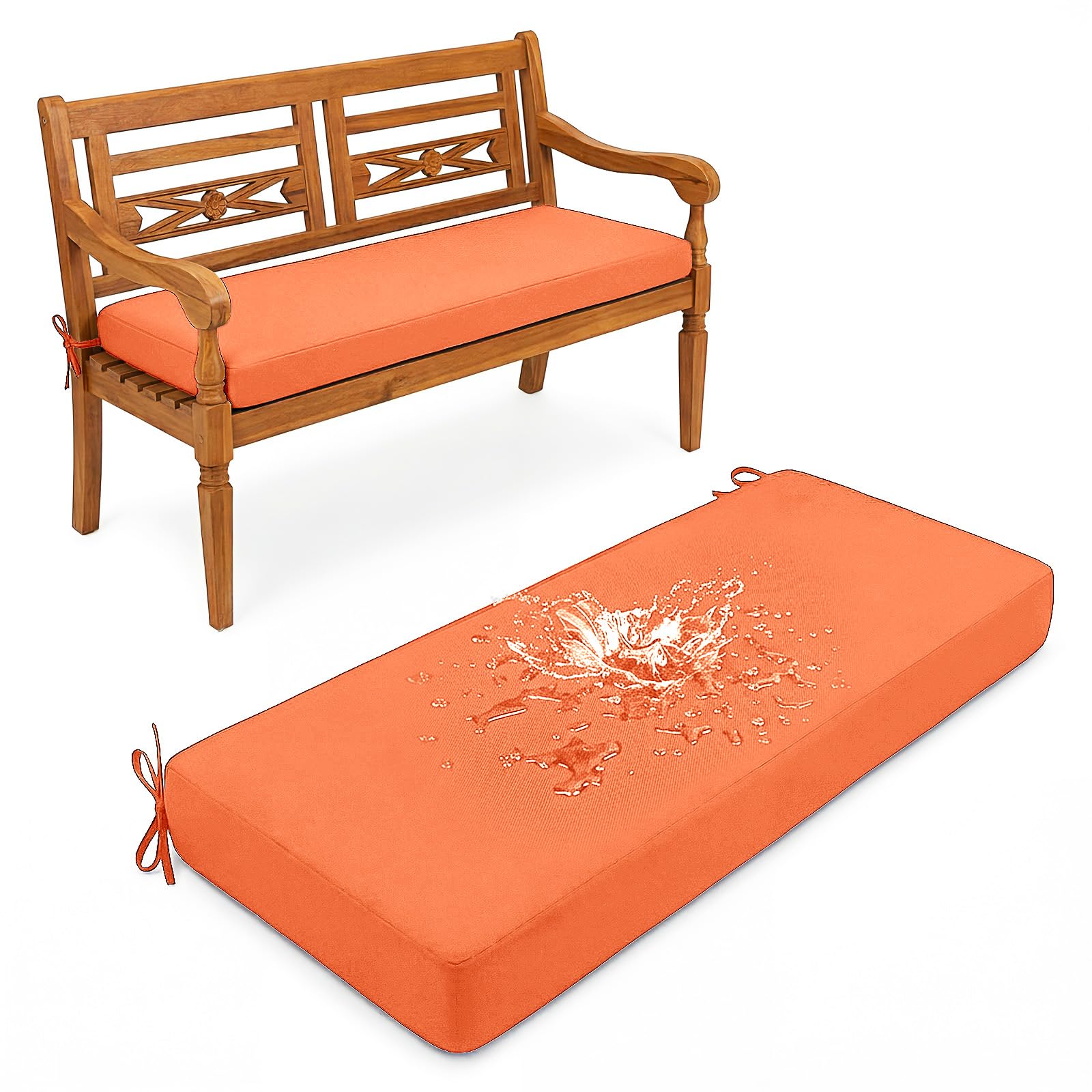 Aocase Outdoor Bench Cushion - 120cm/150cm/100cm/90cm x 35cm/30cm, Non-Slip Washable Cover, Zippered Removable, High-Resilience Foam,for Garden Benches, Bay Windows, Long Chairs,Orange,65x30cm — image 1