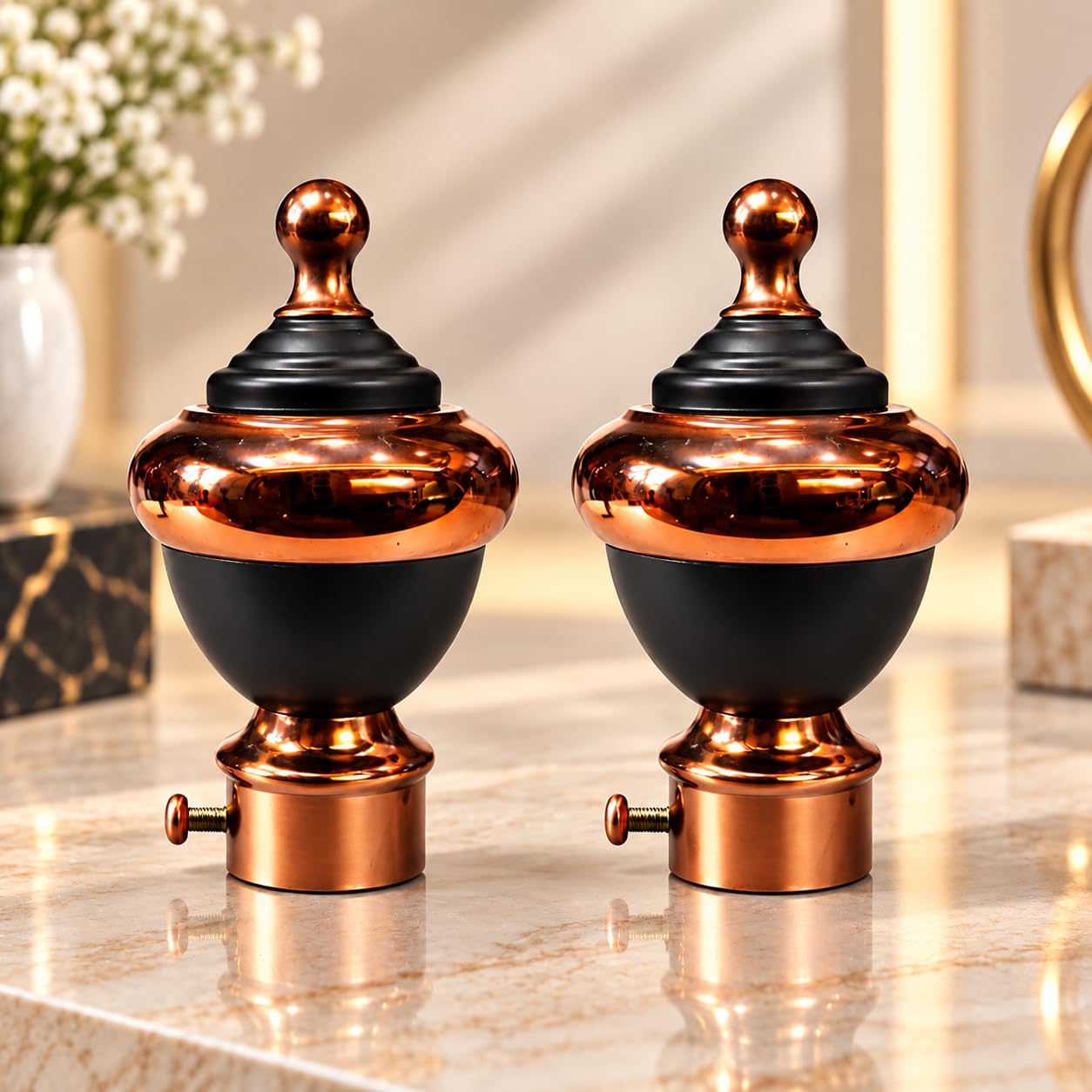 Elite Heavy Brass Antique Decorative Round Curtain Rod End Cap Finials for Door and Window 1 Inch Curtain Rod Accessories- 4pcs (Brass Antique) — Amazon image 9