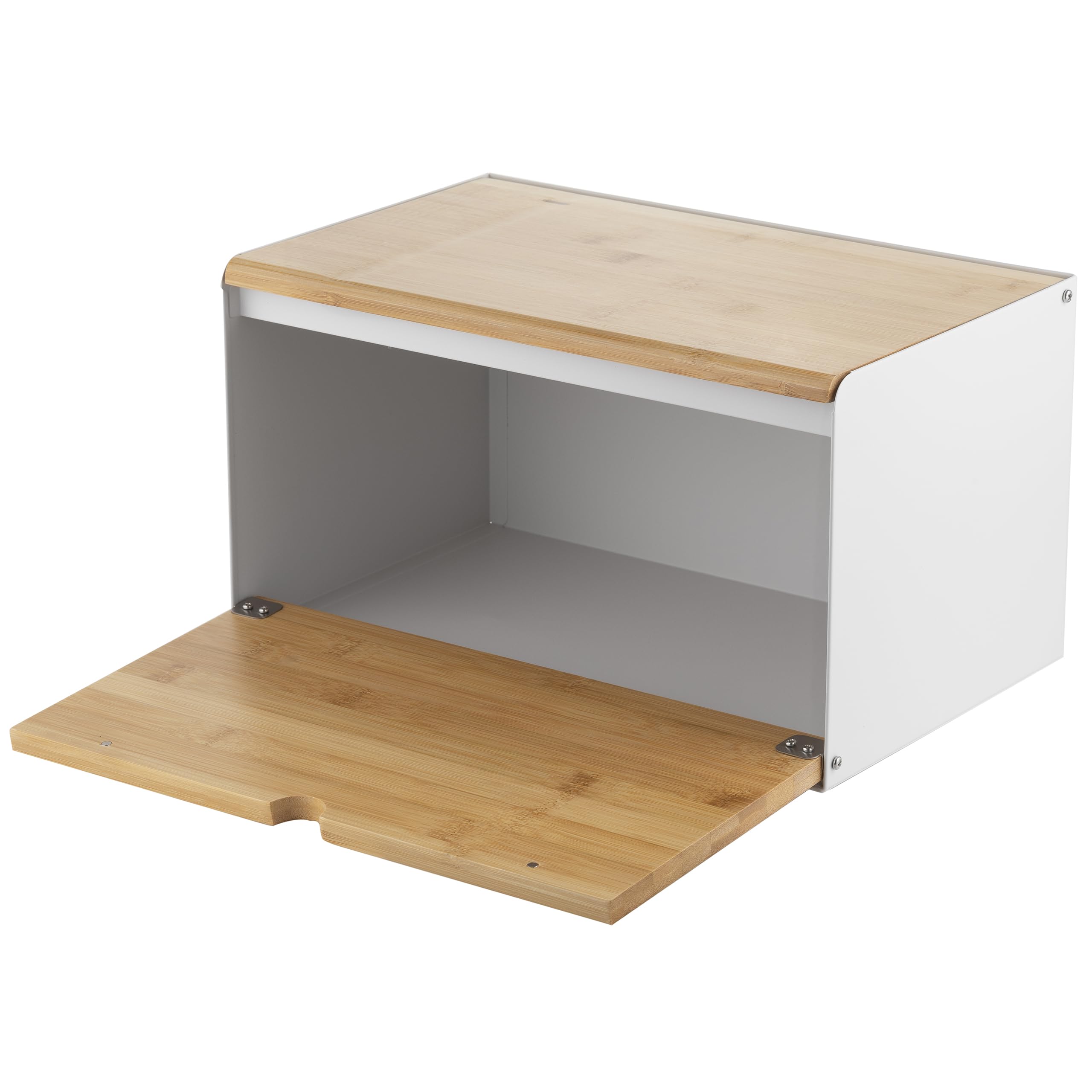 FLORINA Panera BRUSTO 35,5 x 21,5 x 19,5 cm I Acero con Tapa de Bambú I Panera Espaciosa y Moderna I Conservación de Pan Más Fresco I Contenedor de Pan para Cocina I Color: Blanco