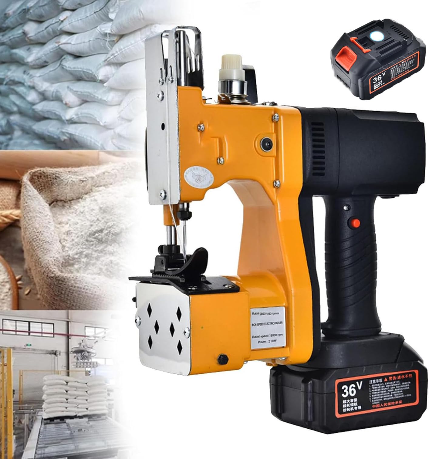 XNZJHPP Handheld Electric Sewing Machine Cordless Automatic Stitcher for Woven Sacks Feed Sack Canvas with 36V Battery,Manual bag sewing machine (1Battery)