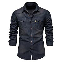 Morbuy Camicia Jeans Uomo, Camicia Blu Navy Uomo Cotone Manica Lunga vestibilità Regolare