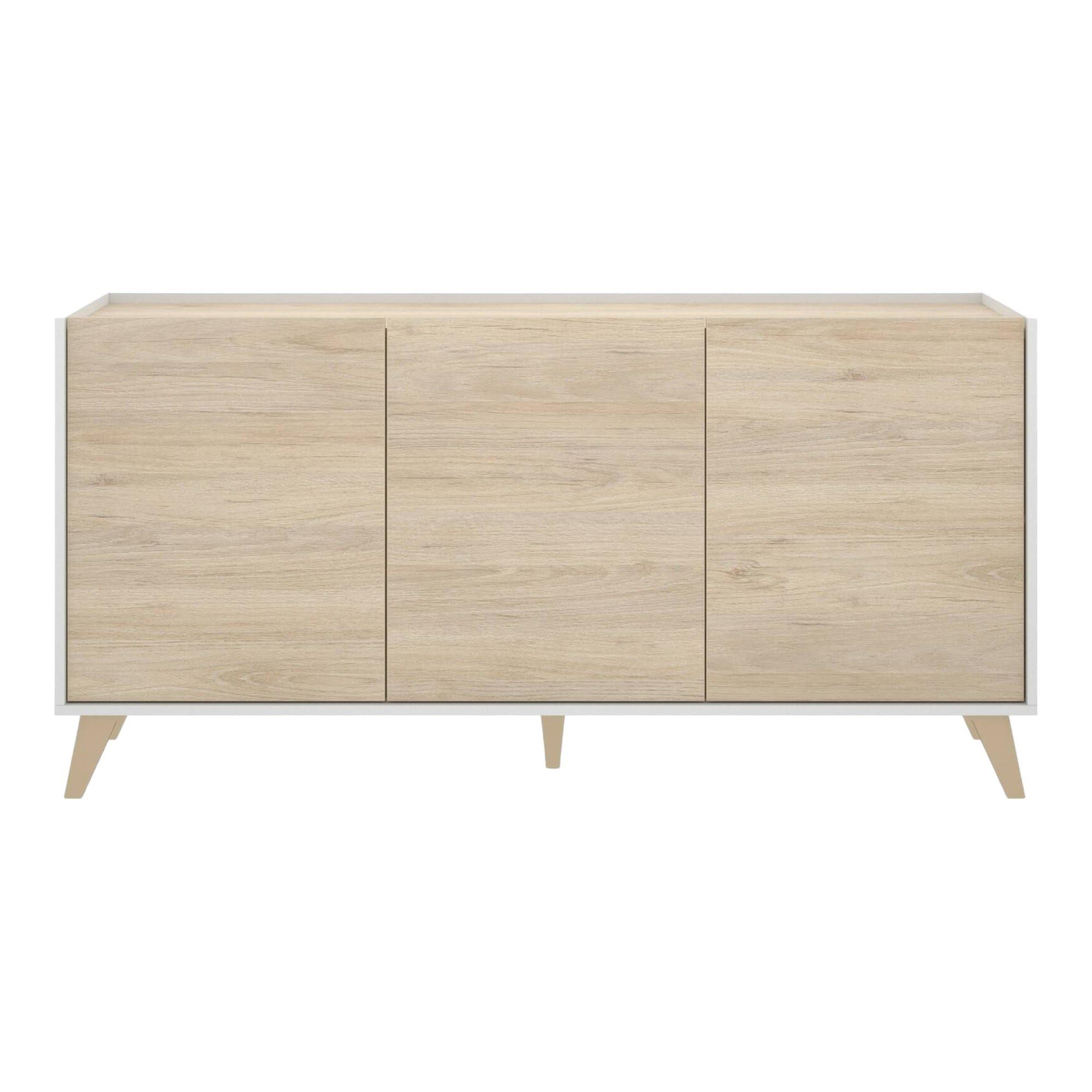Dmora - Credenza Avez, Buffet da soggiorno, Madia moderna da salotto a 3 ante, 155x43h75 cm, Rovere e Bianco