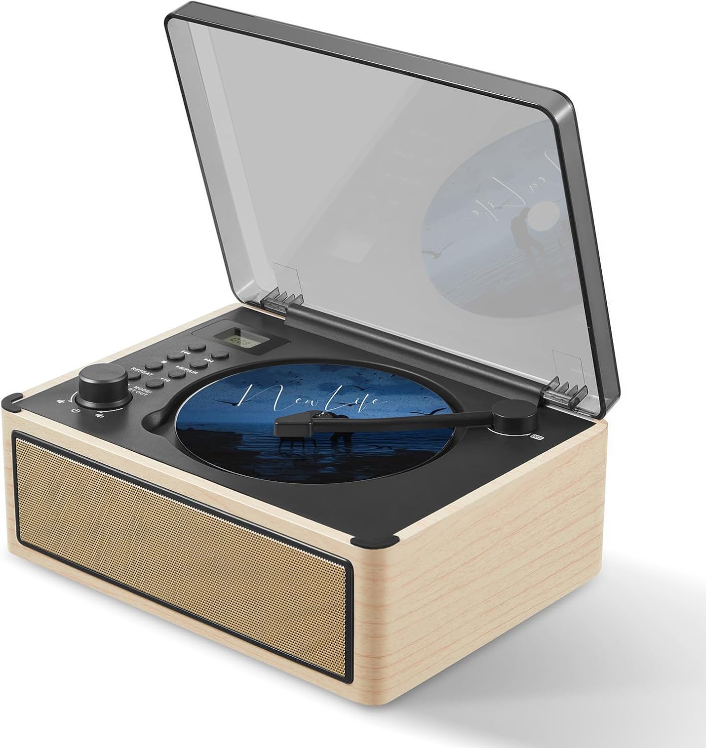 Gelielim Retro CD Player Boombox, Desktop CD Player with Bluetooth in/Out, Rechargeable Battery, HiFi Speakers, Wooden Vintage FM Radio Music Player for Home, AUX/USB/Headphone Jack,Natural White