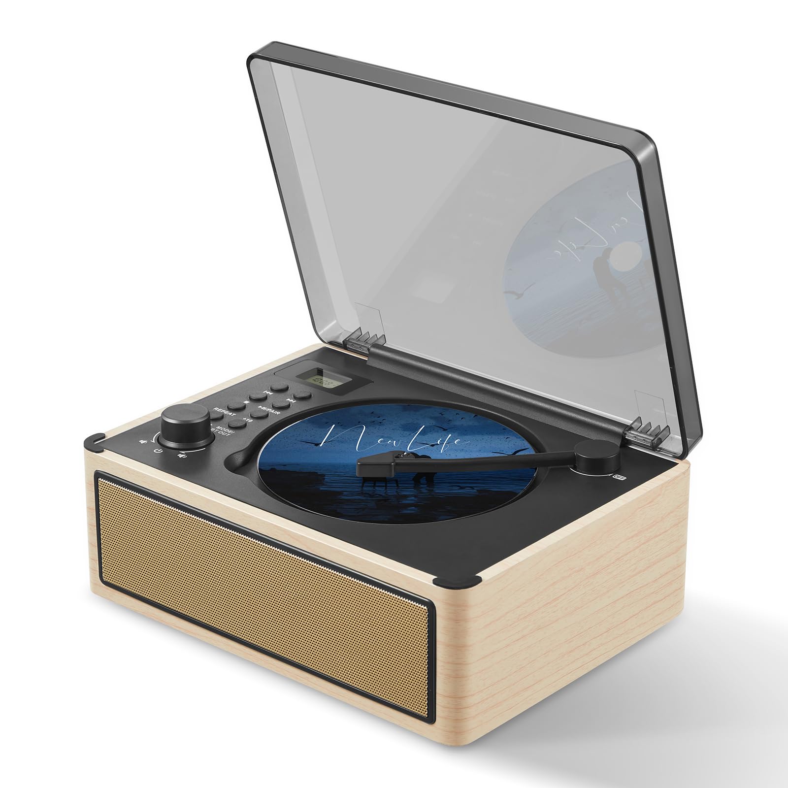 Retro CD Player with Bluetooth in/Out, Portable CD Player FM Radio Wood Music Player,3000mAh Battery Powered,Built-in Dual HiFi Stereo Speakers,Support AUX/USB/TF,Vintage Decor for Home,Natural White