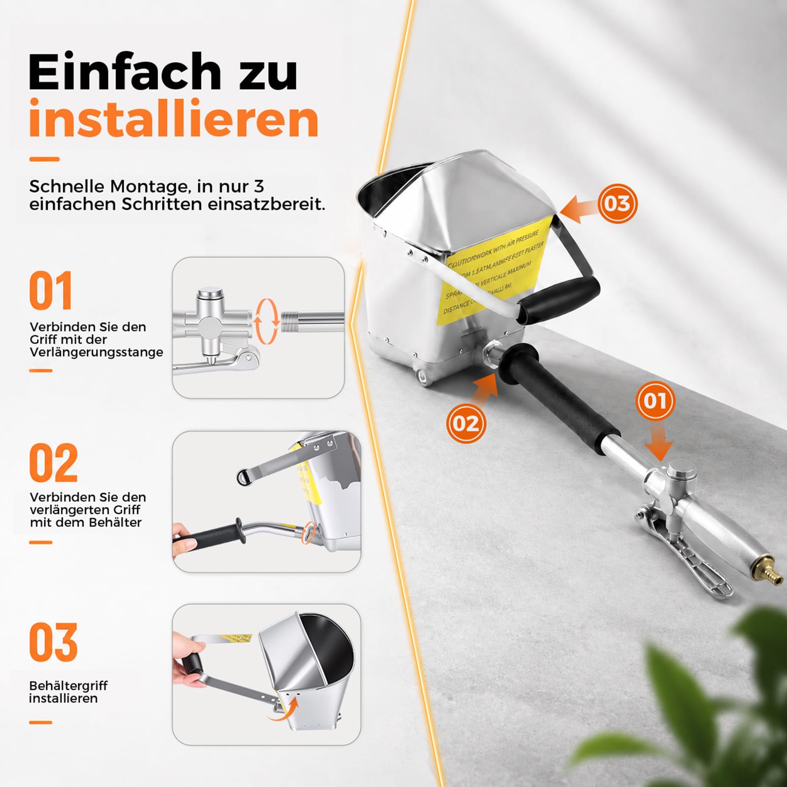 Putzwerfer Druckluft, 4-Jet Putzspritze Druckluft, Verputzmaschine 3,5L