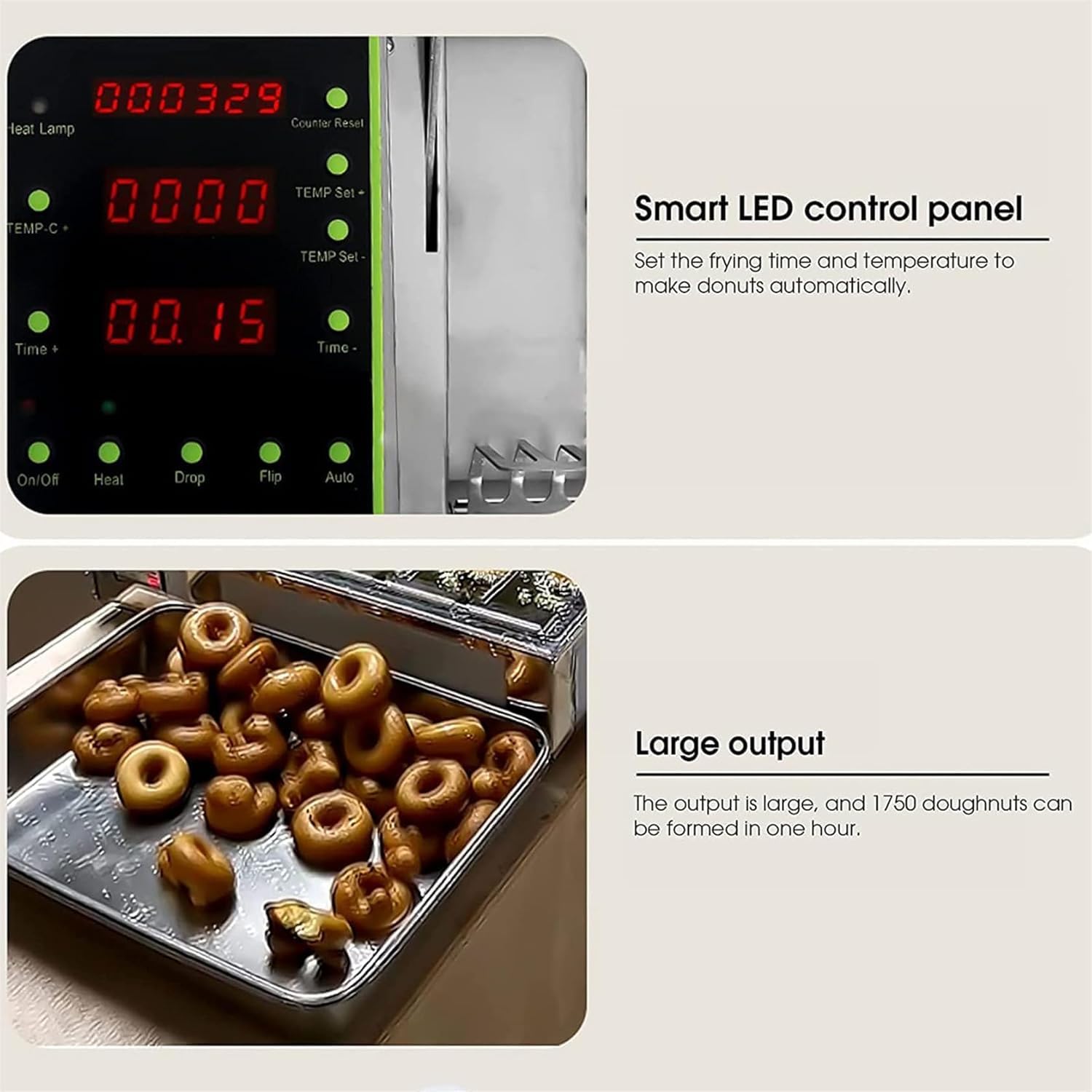 Máquina para hacer donas, totalmente automática, grosor ajustable, alta producción, 1800 unidades/h
