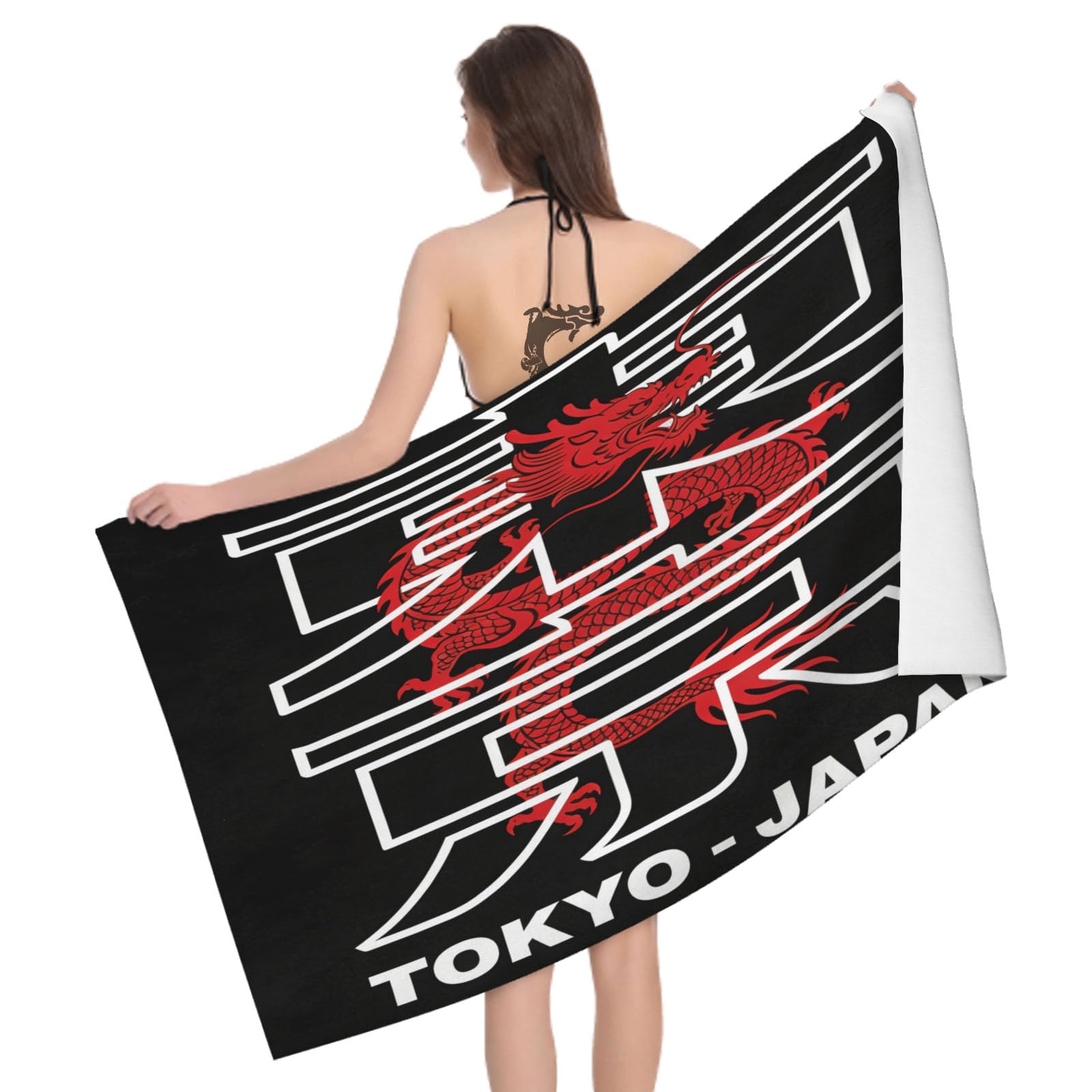 Leichong 3D Tokyo Beach Towel Large Microfiber Soft Quick Dry for Adults, Japanese Traditional Bath Towel Lightweight Soft Absorbent for Travel Swimming Pool Sports, 80 x 160 cm