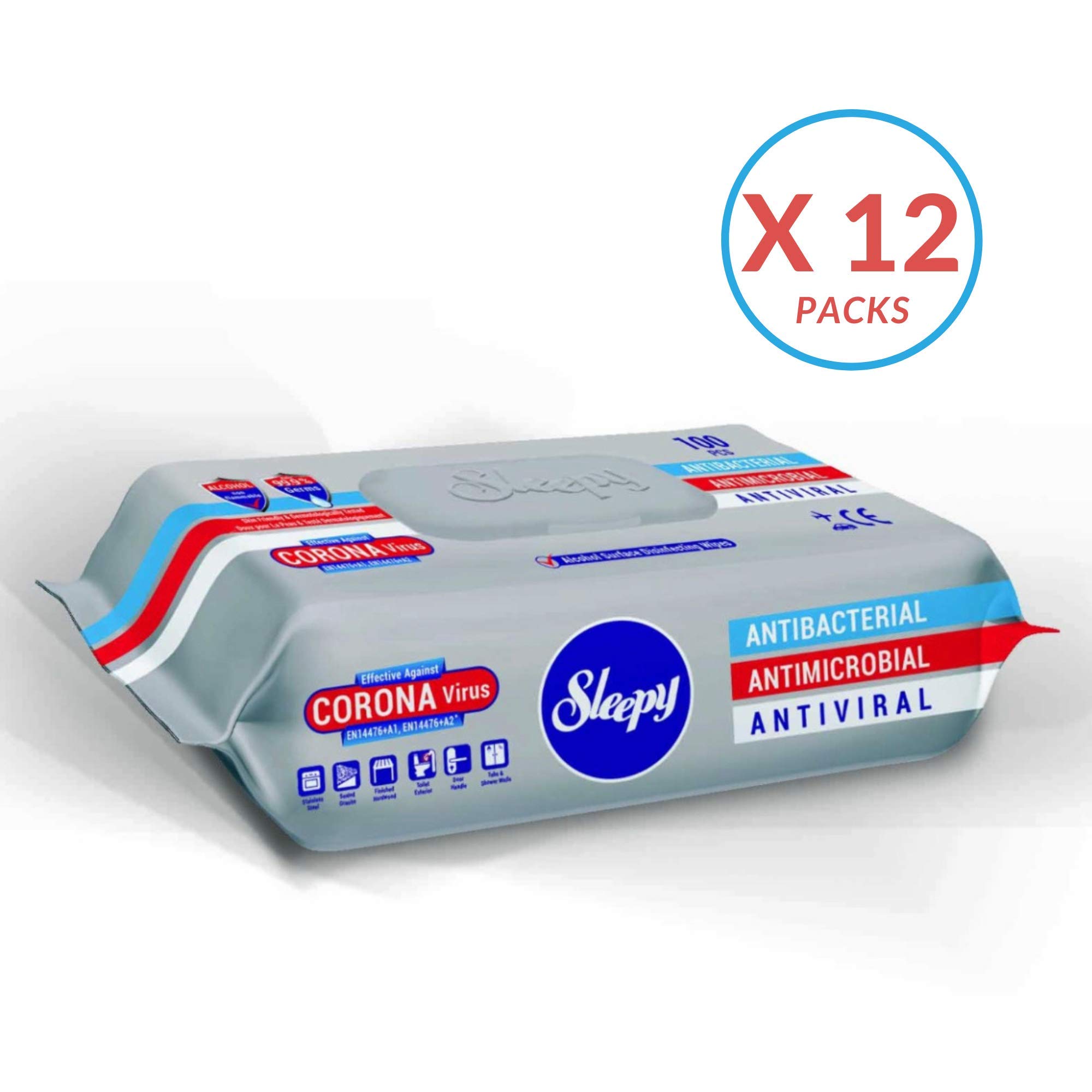 Carton de 12 Paquets de lingettes désinfectantes