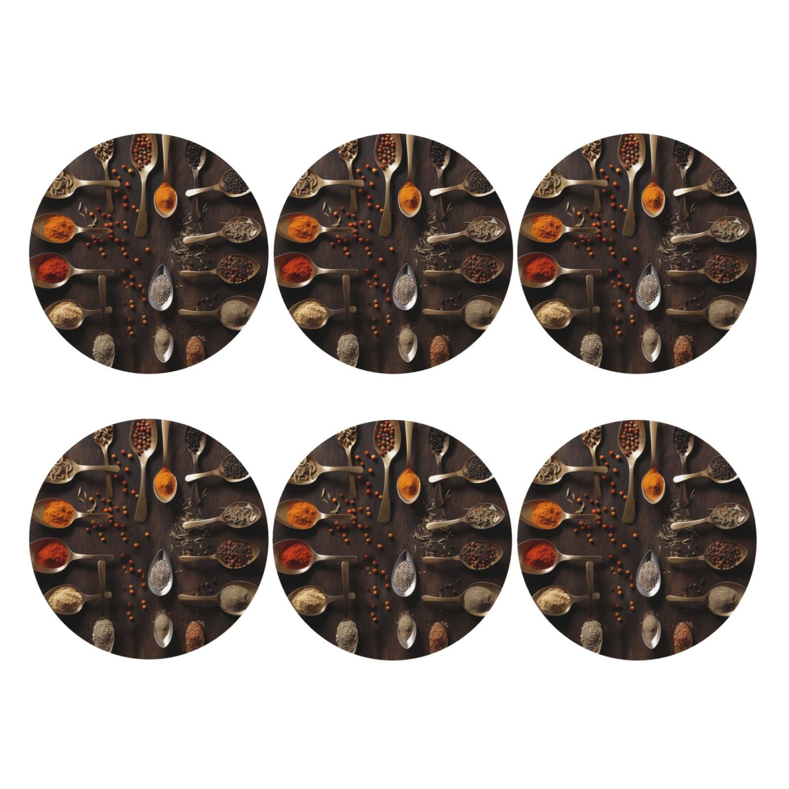 6pcs Leather Coasters for Drinks, Various Spices Drink Coasters for Tabletop Protection, 4" Cup Coasters for Coffee Table Decor, Non-Slip Drinking Cup Mat for Hot Or Cold Drink