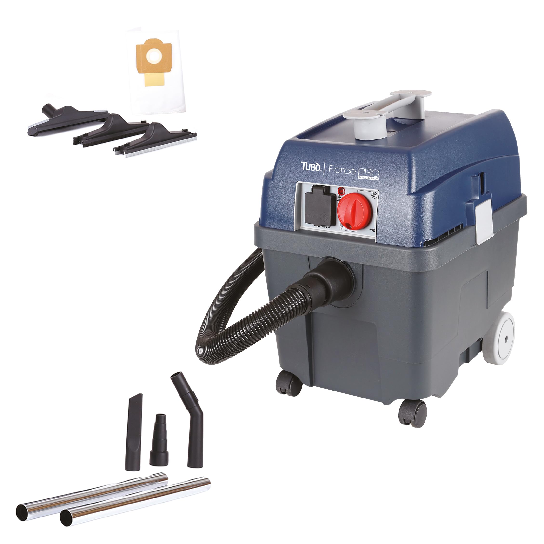 Aspiratore professionale secco/umido TUBÒ Force PRO Aertecnica, aspira liquidi, presa elettroutensile, Made in Italy, 1400W
