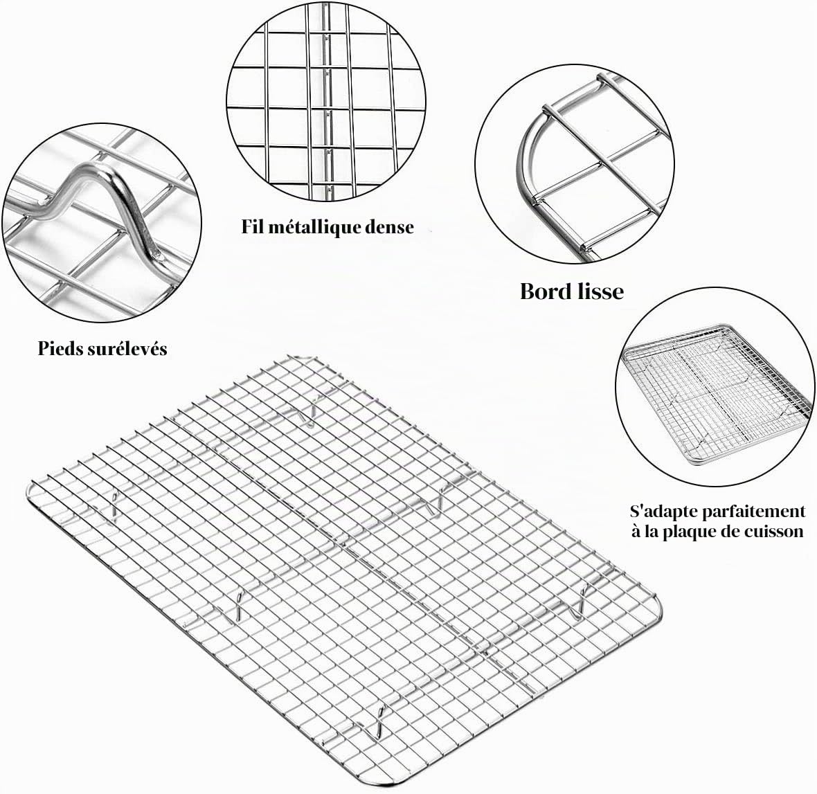 Plaque de cuisson et grille [2 feuilles + 2 grilles] Moule à biscuits en acier inoxydable avec grille de refroidissement, plaque de cuisson à carreaux avec grille, passe au four, non toxique,