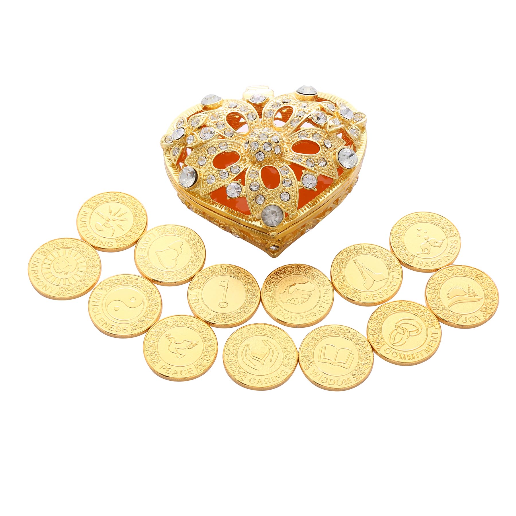Arras de boda para boda,monedas de oro inglesas de boda, Arras de boda católica, monedas de boda, ideas de ceremonia de unidad con caja de amor de perlas de diamante, recuerdos para boda con caja en