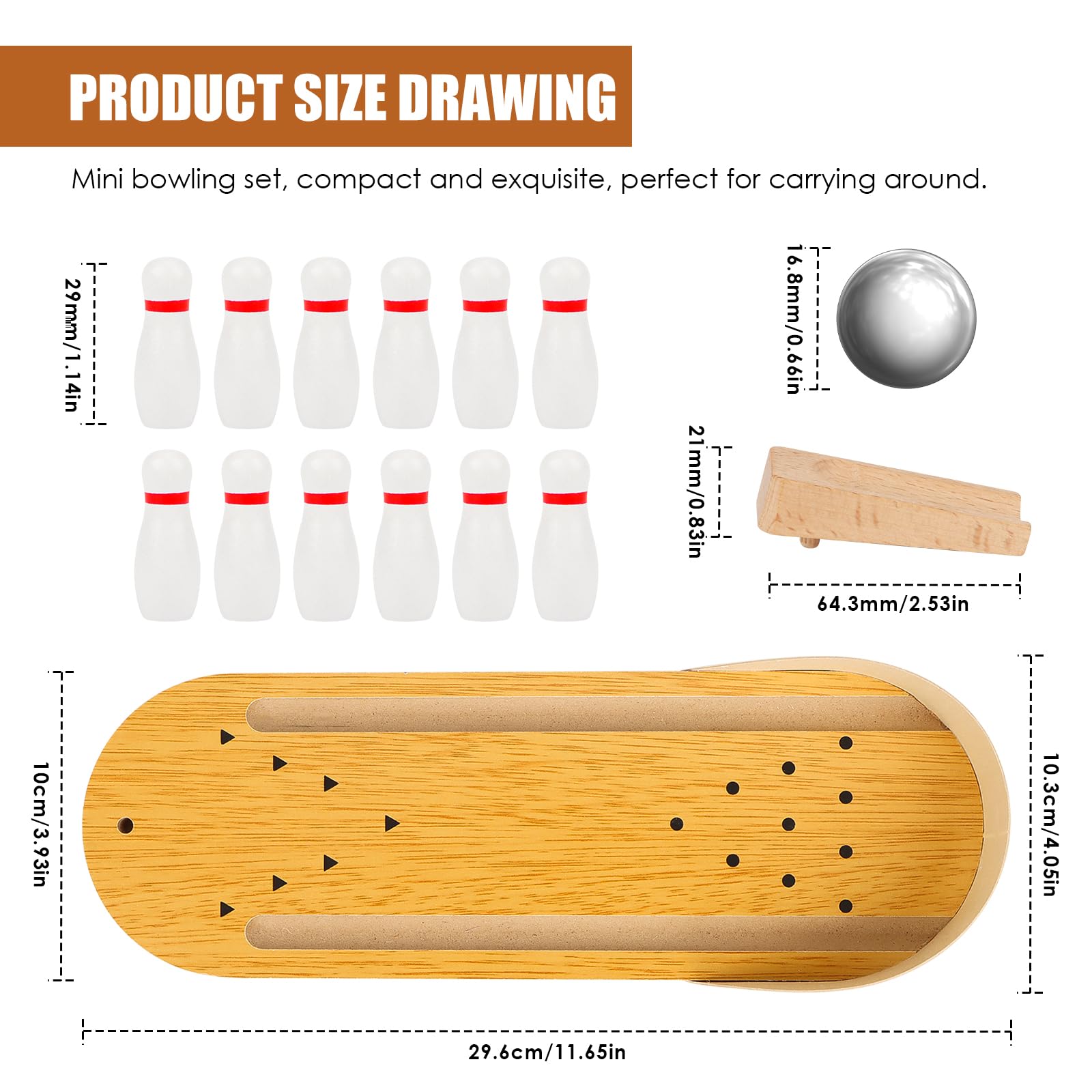 Jognee Mini Bowling aus Holz, Bowling Spiele, Bowlings Tischspiel, originelles und lustiges Schreibtischspiel