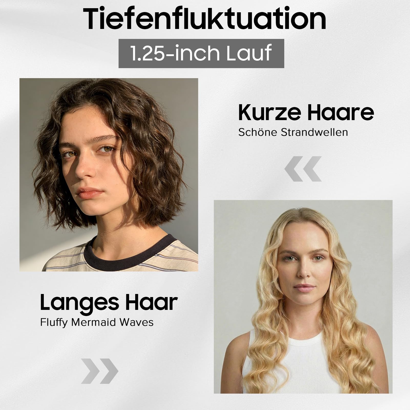 Welleneisen für Strandwellen & Locken – Keramik-Ionen Lockenstab mit 3-Tube-Design, 3 Temperaturstufen (160/180/200°C), 32mm, 138W, für Anfänger geeignet