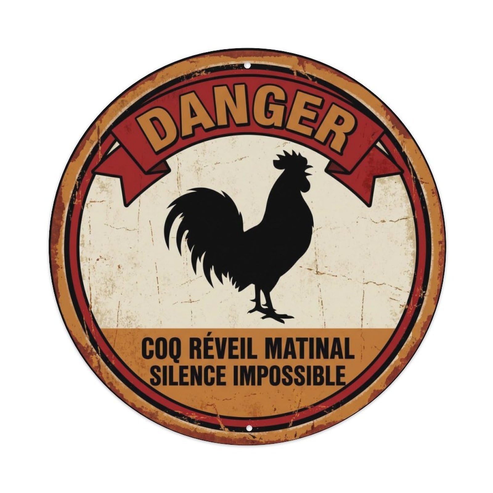 Retro Rooster Morning Artwork Vintage Metal Tin Sign Plaque Wall Decor for Cafe, Club, Garden Round Metal Poster 8x8Inch