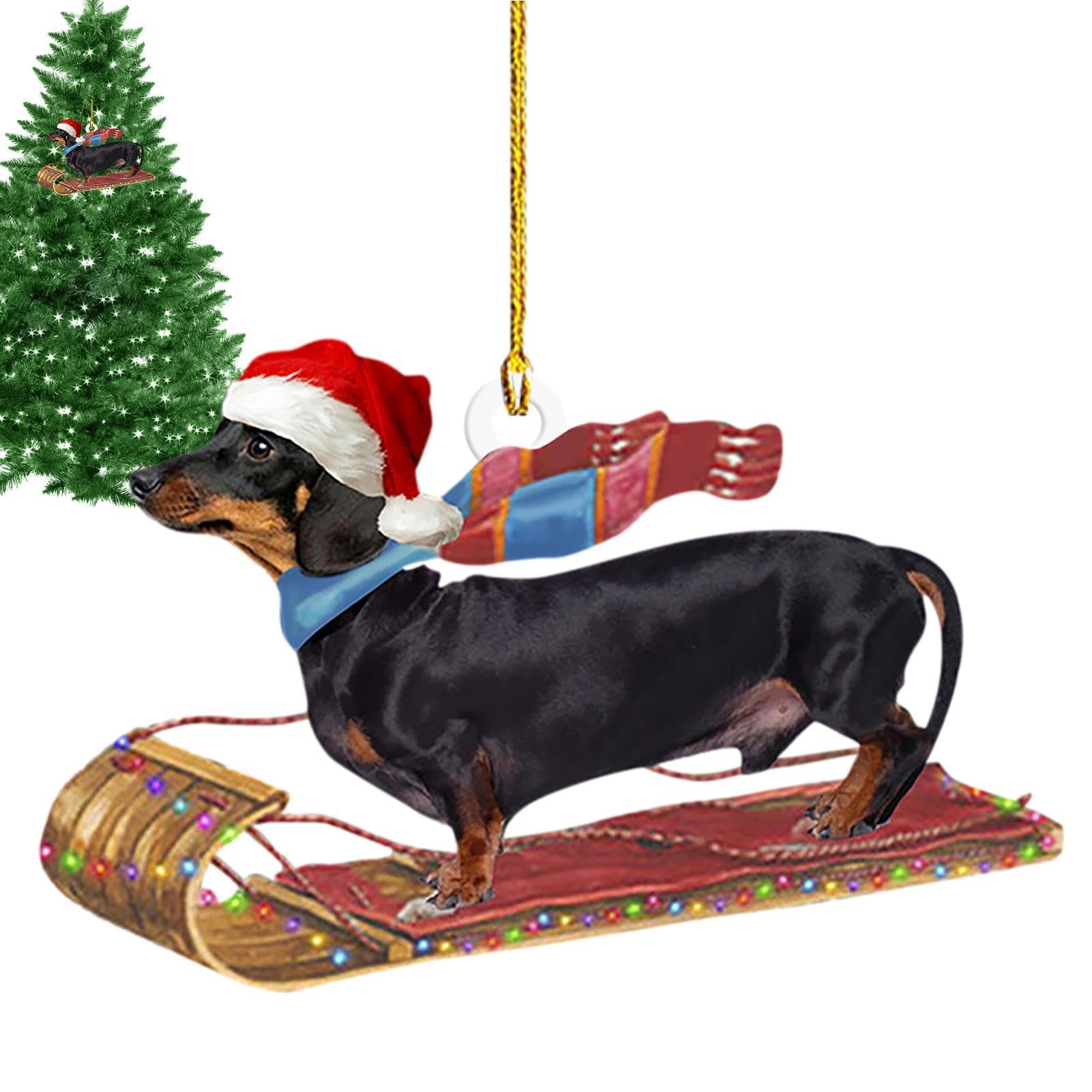 Sausage Dog Christmas Decoration, Sausage Dog Ornament, Funny Dachshund Ornament, 2D Acrylic Decoration with Dachshund Motif, Dachshund Lovers