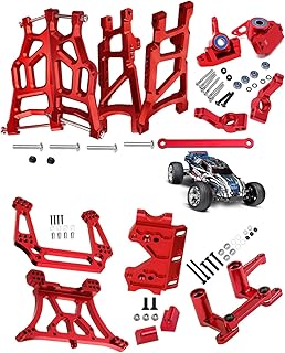 Rcarmumb Upgrades Part for 1/10 Rustler VXL 2wd,Alloy Caster Block,Steering Blocks,Stub Axle Carriers,Suspension Arm,Steering Bellcranks,Shock Tower,Bulkhead,Red