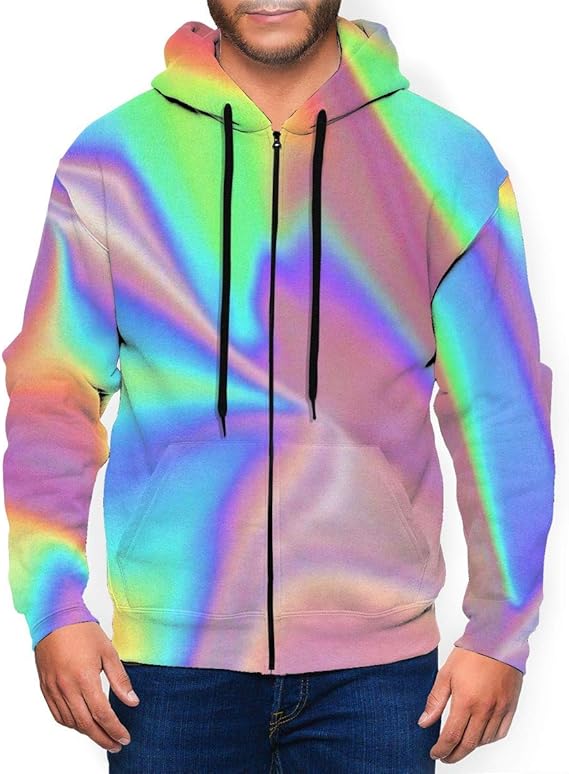 Amazon Co Jp 虹 クリスタル サイケデリック カラフルな Rainbow Hologram メンズ パーカー フード付 3dプリント おしゃれ ストリート 男女兼用 ファッション