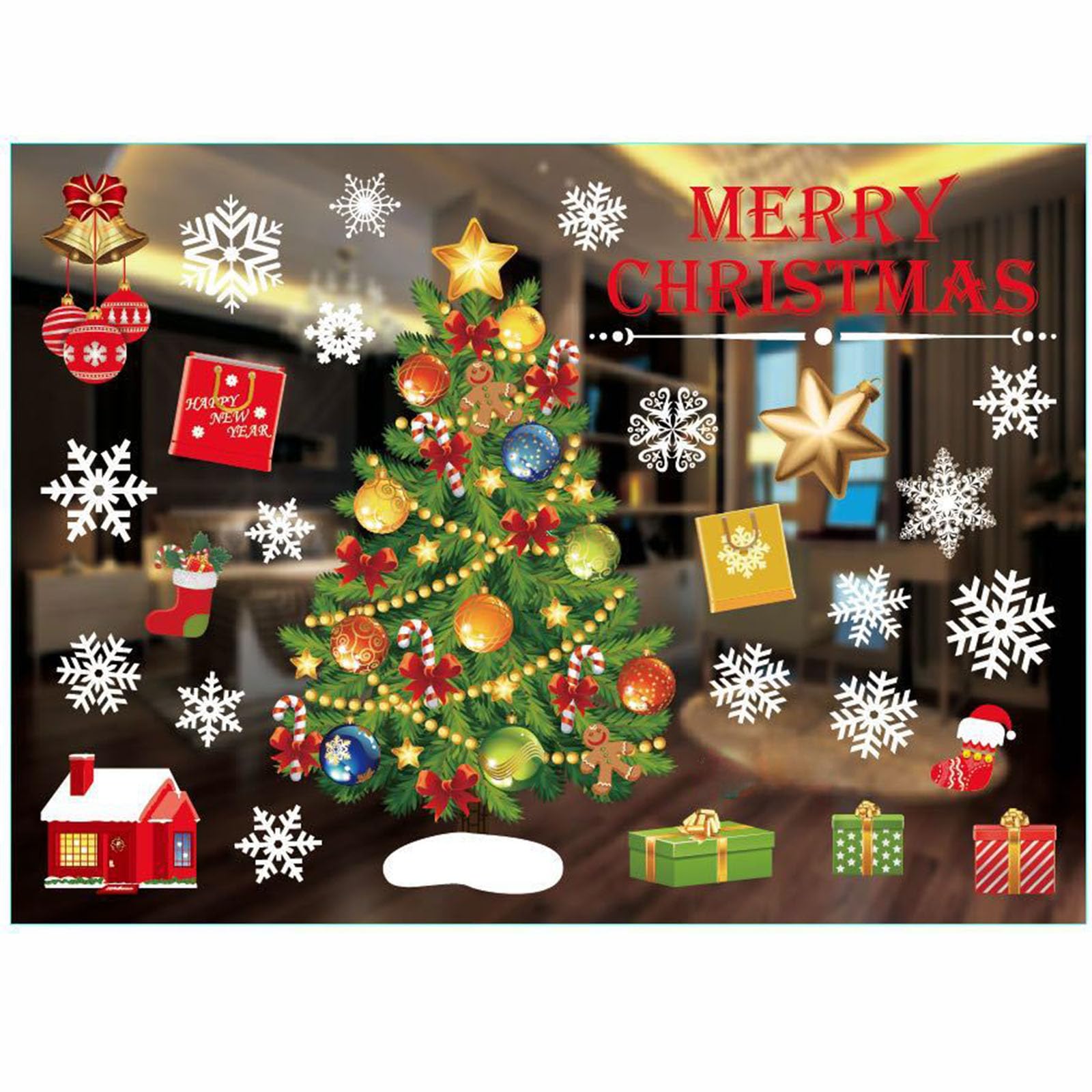 Christmas Window Stickers, Casement Clings Stickers Christmas Vinyl Stickers Merry Christmas Atmosphere Decorations Window Stickers (Style C)