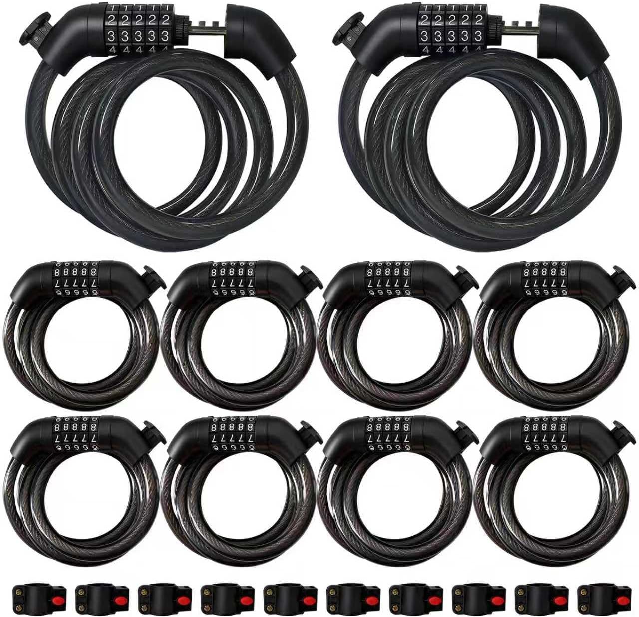 10-Pack 43.3inch Heavy-Duty 5-Digit Resettable Steel Cable Lock Set – Coiling Bike Lock for Motorcycle Bicycle Scooter Fence Door Outdoor Equipment, High-Security Combination Cable Lock Anti-Theft