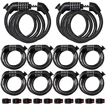 10-Pack 43.3inch Heavy-Duty 5-Digit Resettable Steel Cable Lock Set Coiling Bike Lock for Motorcycle Bicycle Scooter Fence Door Outdoor Equipment, High-Security Combination Cable Lock Anti-Theft