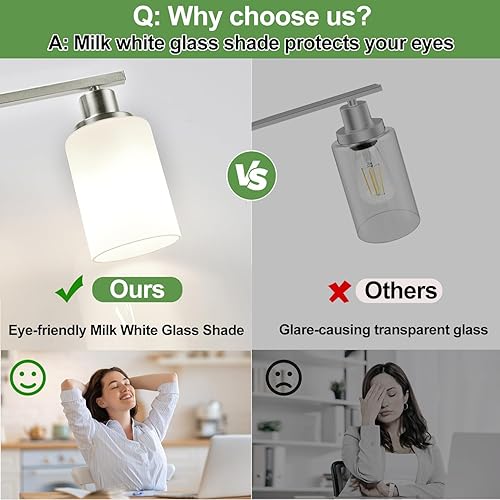 Miniatura 5 de Lámpara de tocador de 4 luces con tonos blancos lechosos, accesorios de iluminación de baño de níquel cepillado sobre el espejo, lámpara de pared