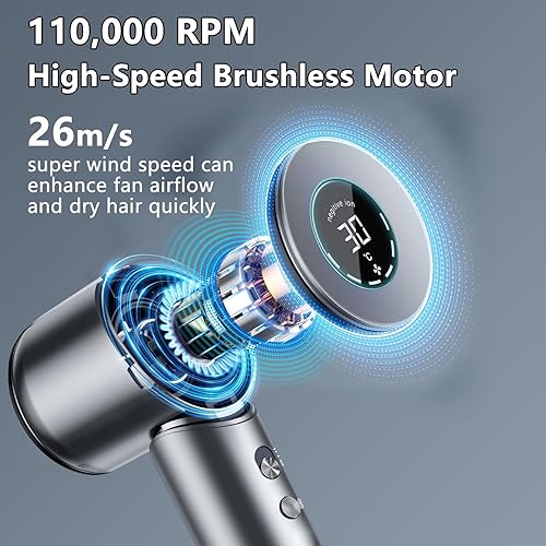 Miniatura 2 de Secador de pelo, secador de pelo iónico negativo con motor sin escobillas de 110,000 RPM para secado rápido, secador de pelo profesional de alta
