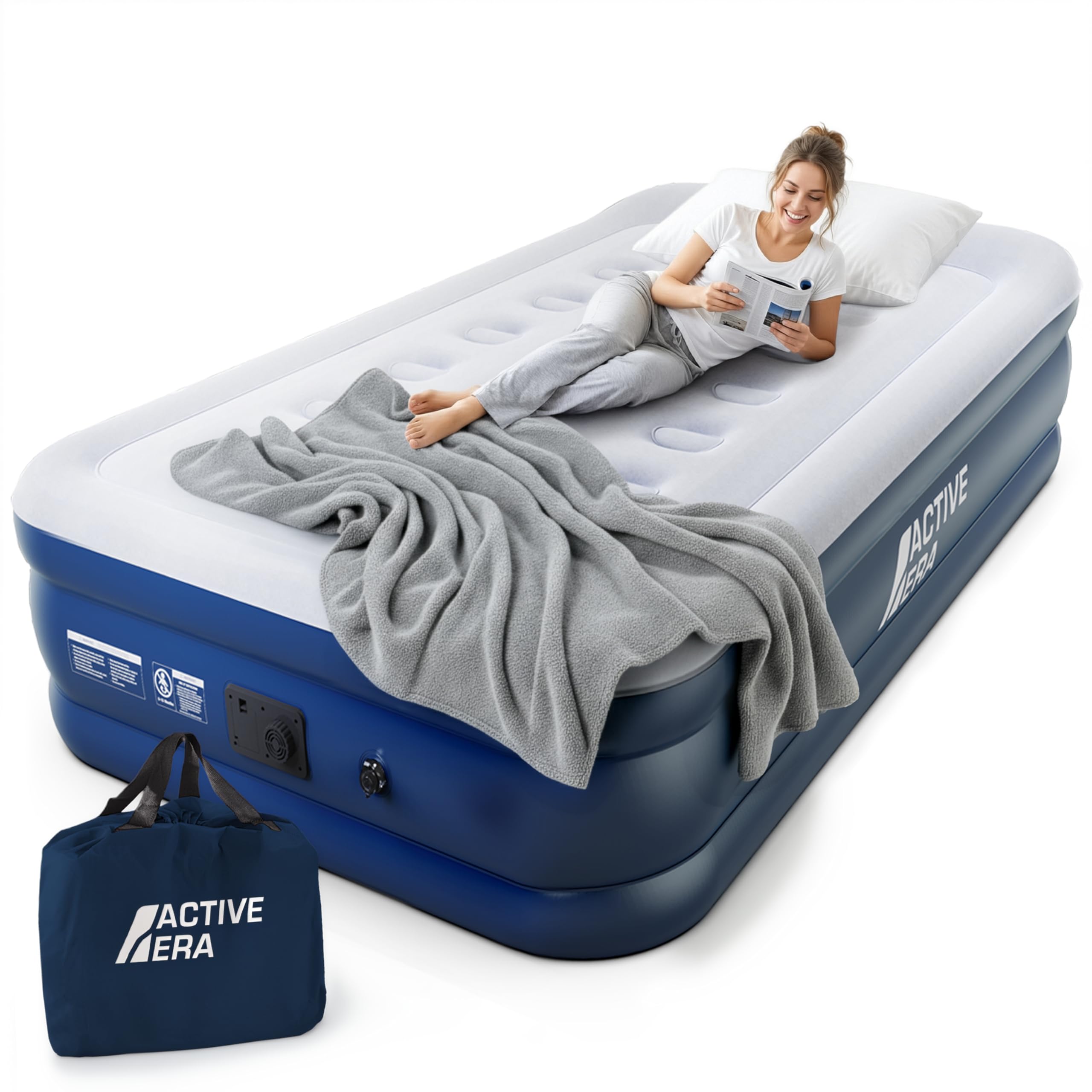 Active Era Materasso Gonfiabile Singolo con Pompa Elettrica Integrata, Rialzato e con Cuscino Integrato, Dimensioni di 99 X 188 X 36.5 cm