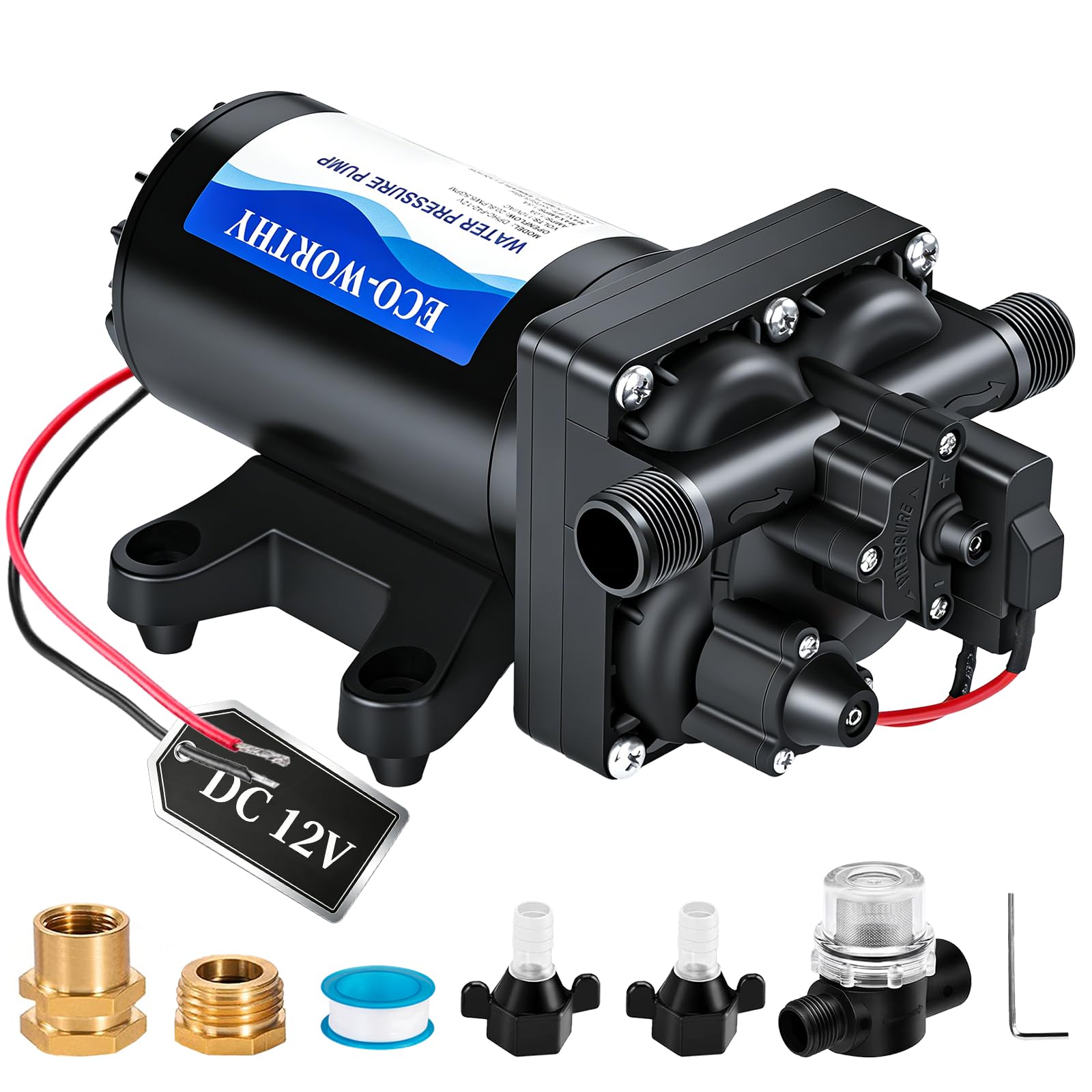 ECO-WORTHY RV Fresh Water Pump 12V DC 5.5GPM 70PSI,12 Volt Diaphragm Self-Priming Pump with Pressure Switch for RV Garden Irrigation Spraying Marine Yacht