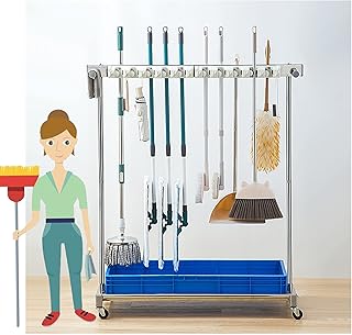 Utility Rack for Mops And Brooms,Cleaning Tool Cart Mop Holder Umbrella Stand,Movable Commercial Mop Rack, Mop Drain Rack,Can put wet mops, with Wheels,for Garden,Garage,Schools,Hospitals,Hotels ( Col