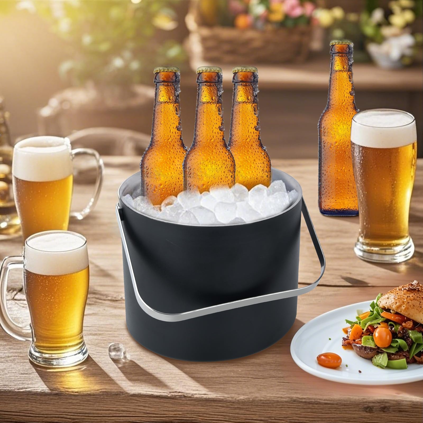 3L Aislamiento TéRmico Moderno Cubitera, Cubo Para Hielo De Acero Inoxidable De Doble Capa, Contenedores De Hielo Con Filtros Y Clips, Congeladores Para Cerveza, Vino Espumoso Y Vino