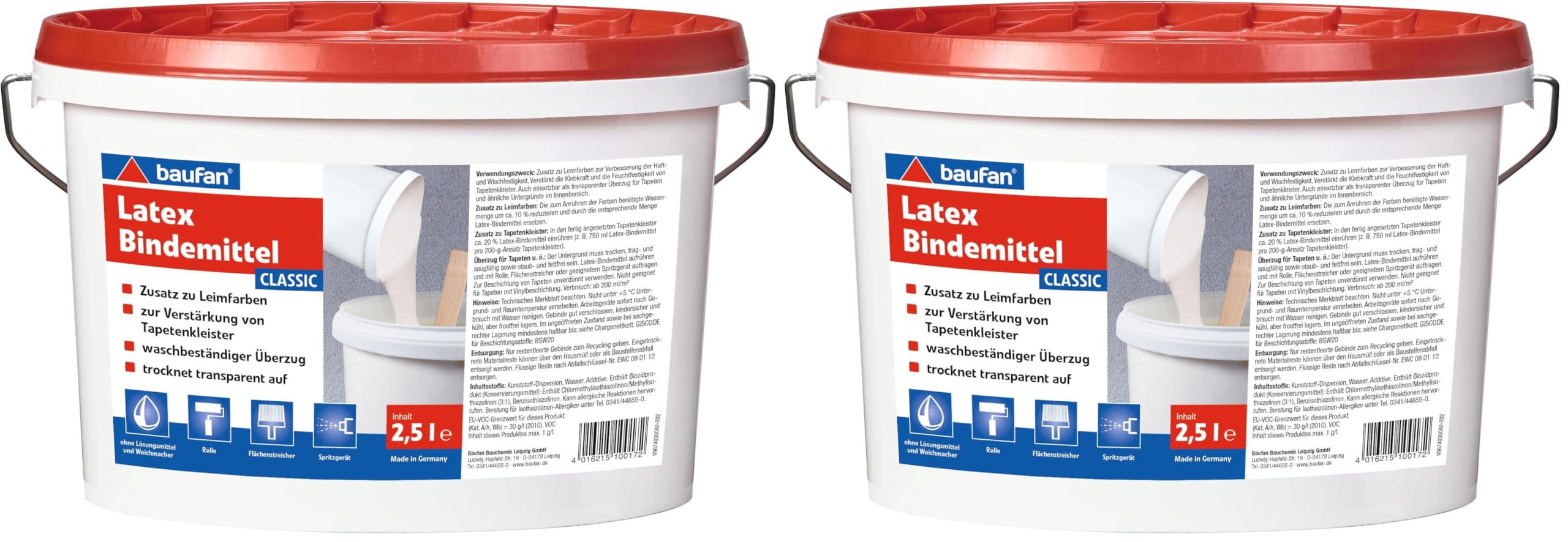 Baufan Latex Bindemittel classic 2,5l I Transparentes Latex-Bindemittel verbessert Leimfarben I Latex Tapetenüberzug ohne Lösungsmittel & Weichmacher (Packung mit 2)