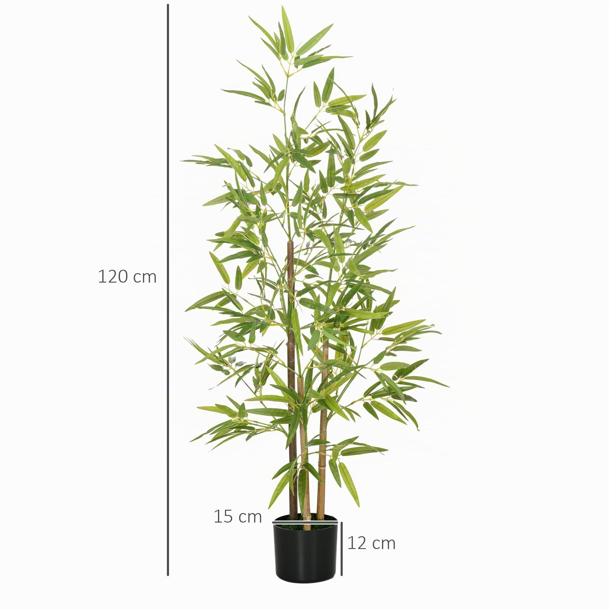 HOMCOM 2 Plantas Artificiales con Maceta Plantas Sintéticas de Bambú con 498 Hojas para Decoración en Salón Oficina Casa Ø15x120 cm Verde