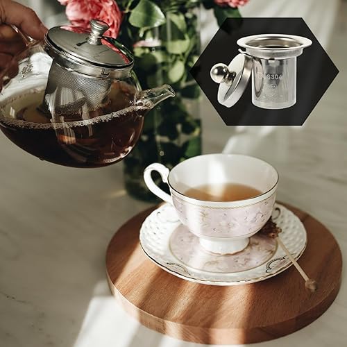 Miniatura 8 de Hemoton Inserto de colador de té con tapas, infusor de té de acero inoxidable, filtros de té, tetera de metal, accesorios de malla de repuesto