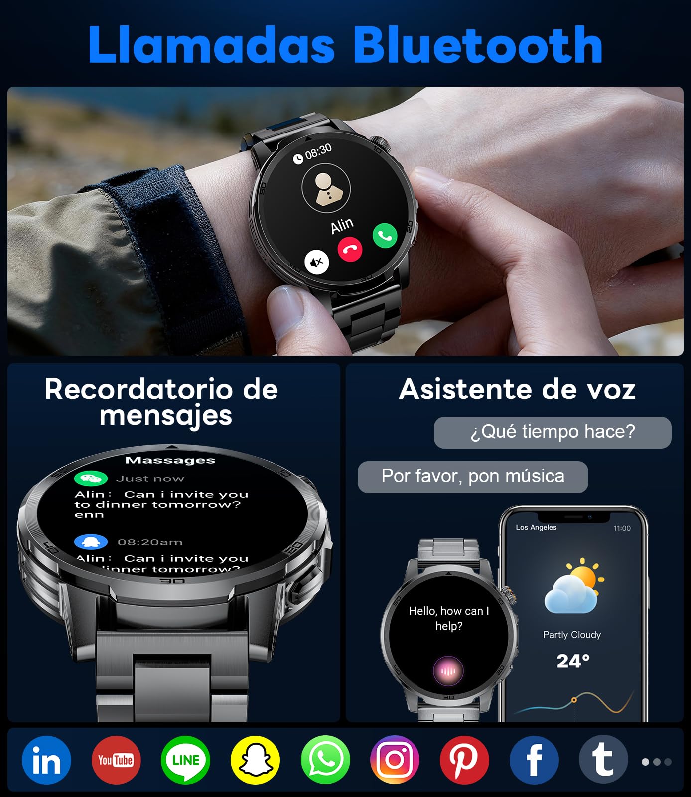 FEELNEVER Reloj Inteligente Hombre,1.85" HD Smartwatch Hombre con Llamadas,Pulsómetro SpO2, Monitor Sueño, Podómetro,Batería de 1000 mAh, 110+ Modos Deportivos iOS Android,Negro
