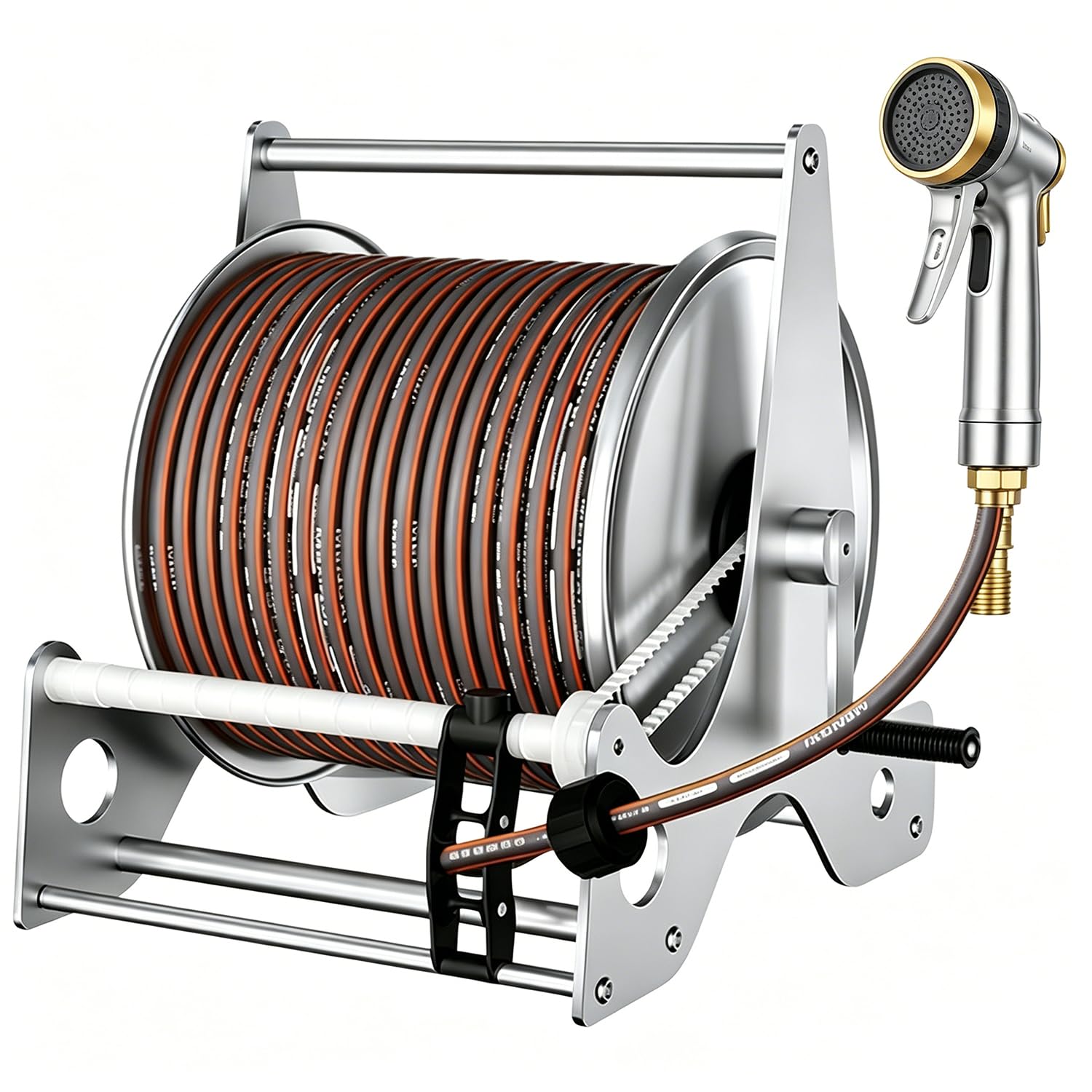 Carro Portamangueras De Acero Inoxidable B-50mHose | Estante Resistente Para Guardar Mangueras,Pistola De Agua a Alta Presión Para Riego De Jardines Granjas Y Viveros,Y Lavado