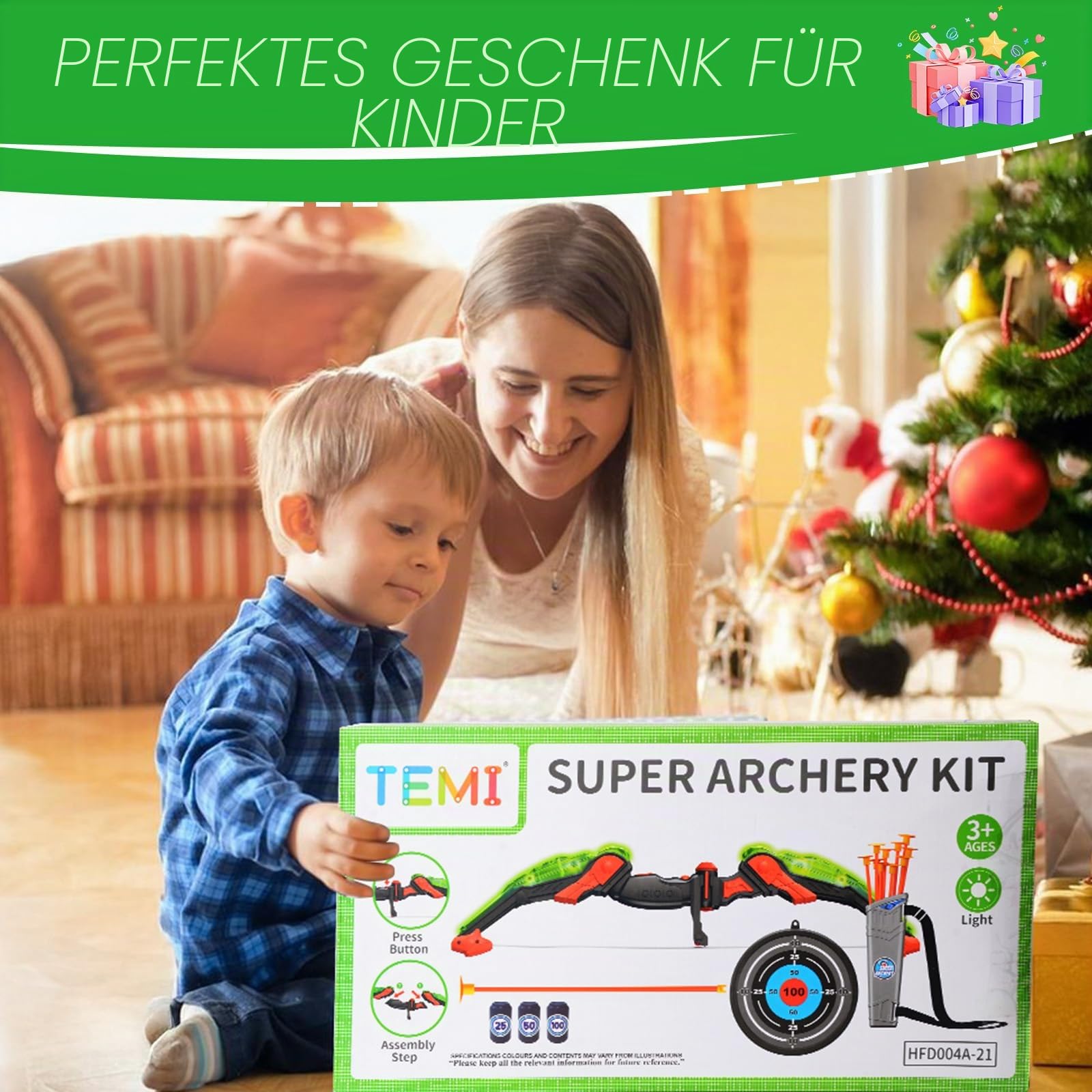 Pfeil und Bogen Kinder Set, Beleuchtetes Bogenschießen Spielset mit Bogen, Köcher, 10 Saugnapfpfeilen und Zielen, Outdoor Spiele für Kinder, Geschenk für Jungen und Mädchen ab 6 7 8 9 10 11 Jahren