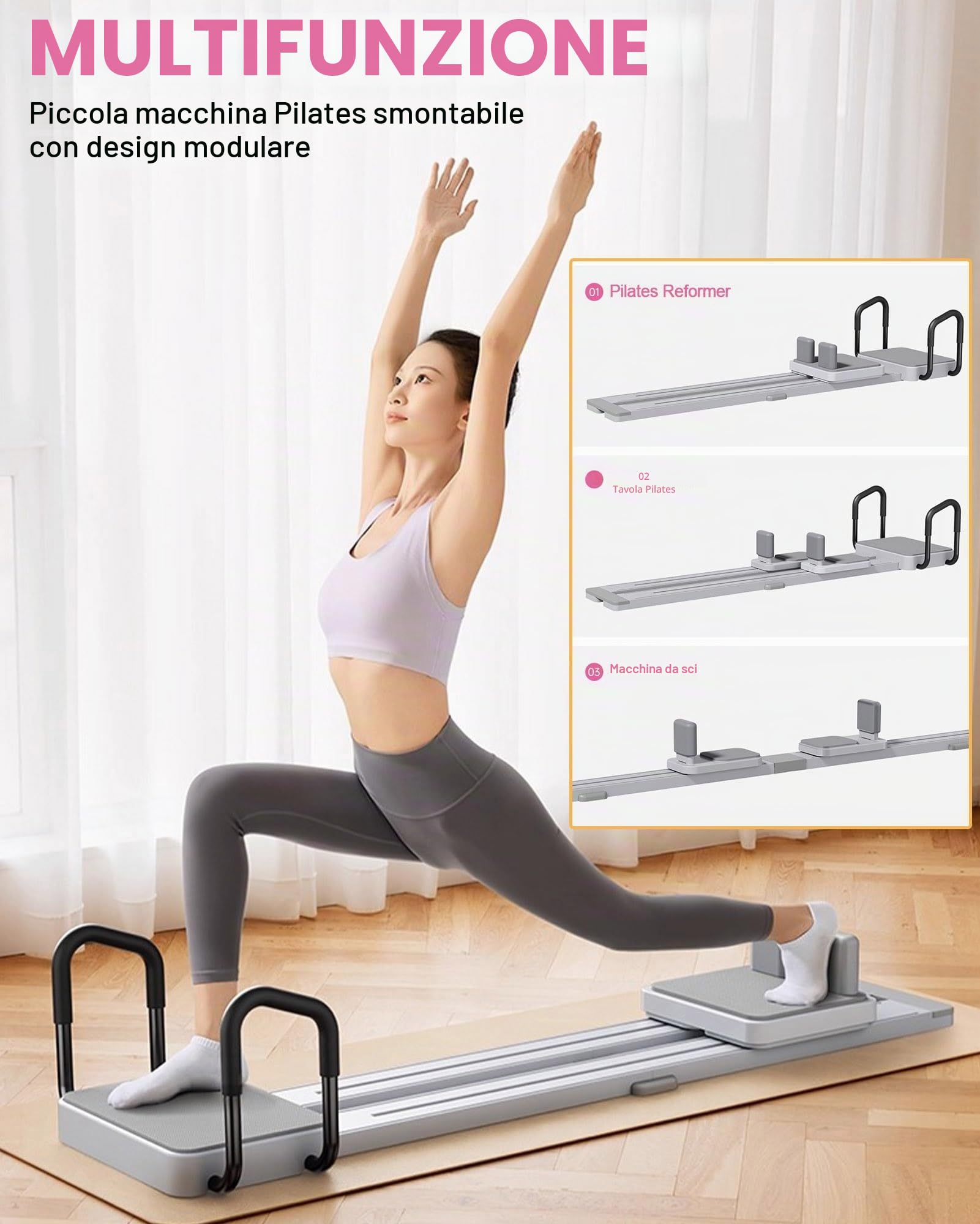 ExeractFit Pilates Reformer Machine Attrezzatura per Casa Tavola Pilates adatto a Principianti ed Esperti Multifunzionale Macchina da Sci Allenamento del Core