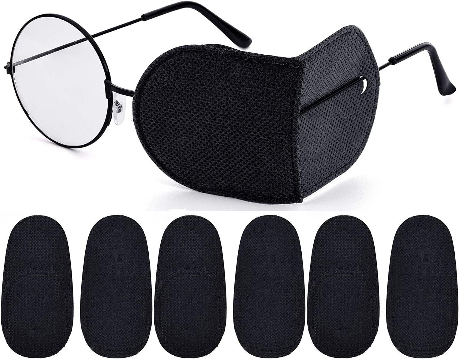 6 Pcs Eye Patches for Kids Glasses, Reusable Silk Eye Patch for Amblyopia and Strabismus, Lazy Eye Treatment for Left or Right Eye, No Light Leakage, Soft & Skin Friendly, 9 x 5.2 cm, Black