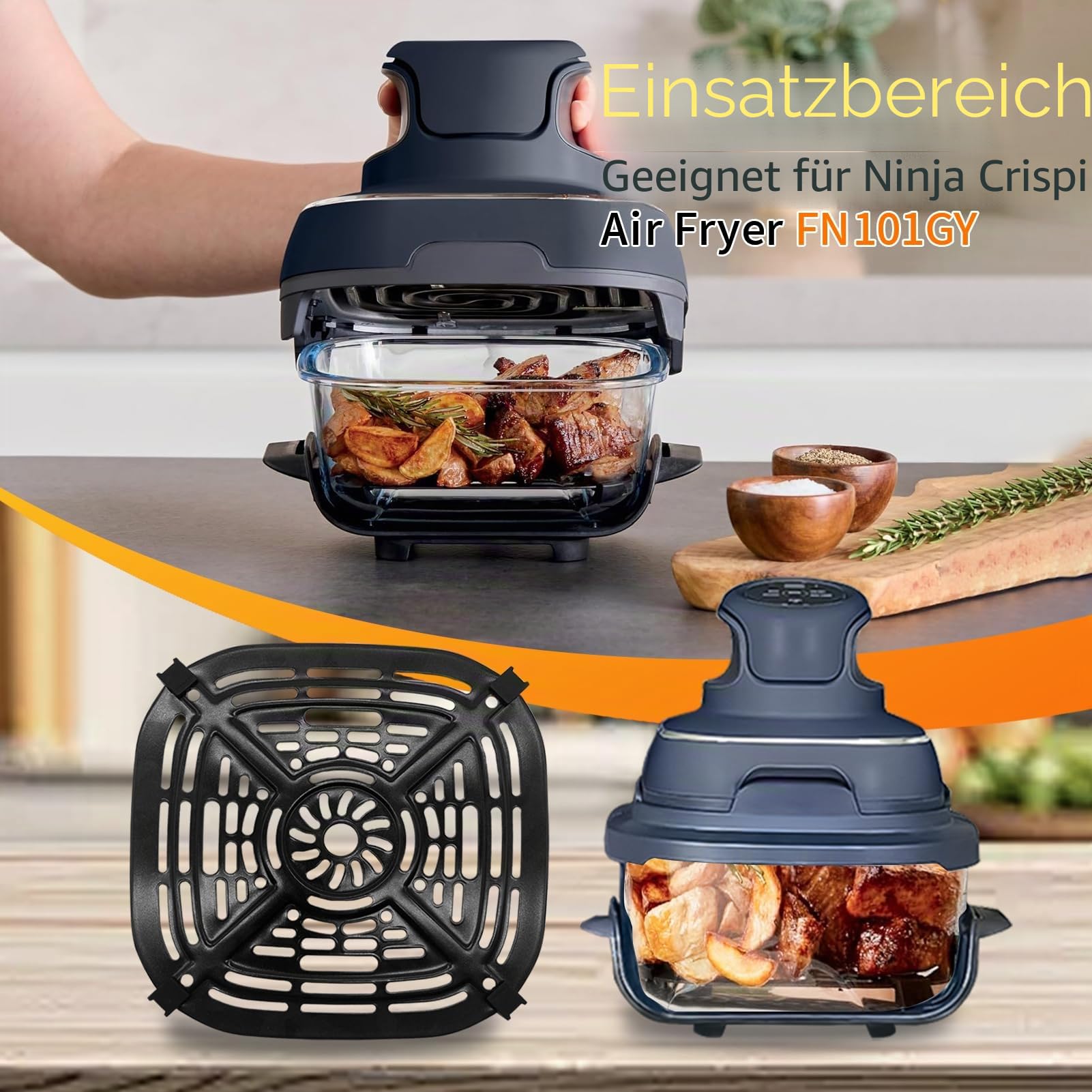 GCQ Air Fryer Grill Pan for Ninja Crispi Portable 3.8L 4 in1 FN101EUGY Air Fryer, Replacement Air Fryer Crisper Plate Grill Plate Tray Accessories with Rubber Bumpers, Dishwasher Safe