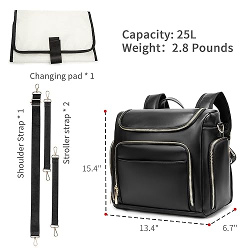 Miniatura 5 de Beaulyn Mochila de cuero para pañales, bolsa de viaje 5 en 1 con cambiador de gran capacidad