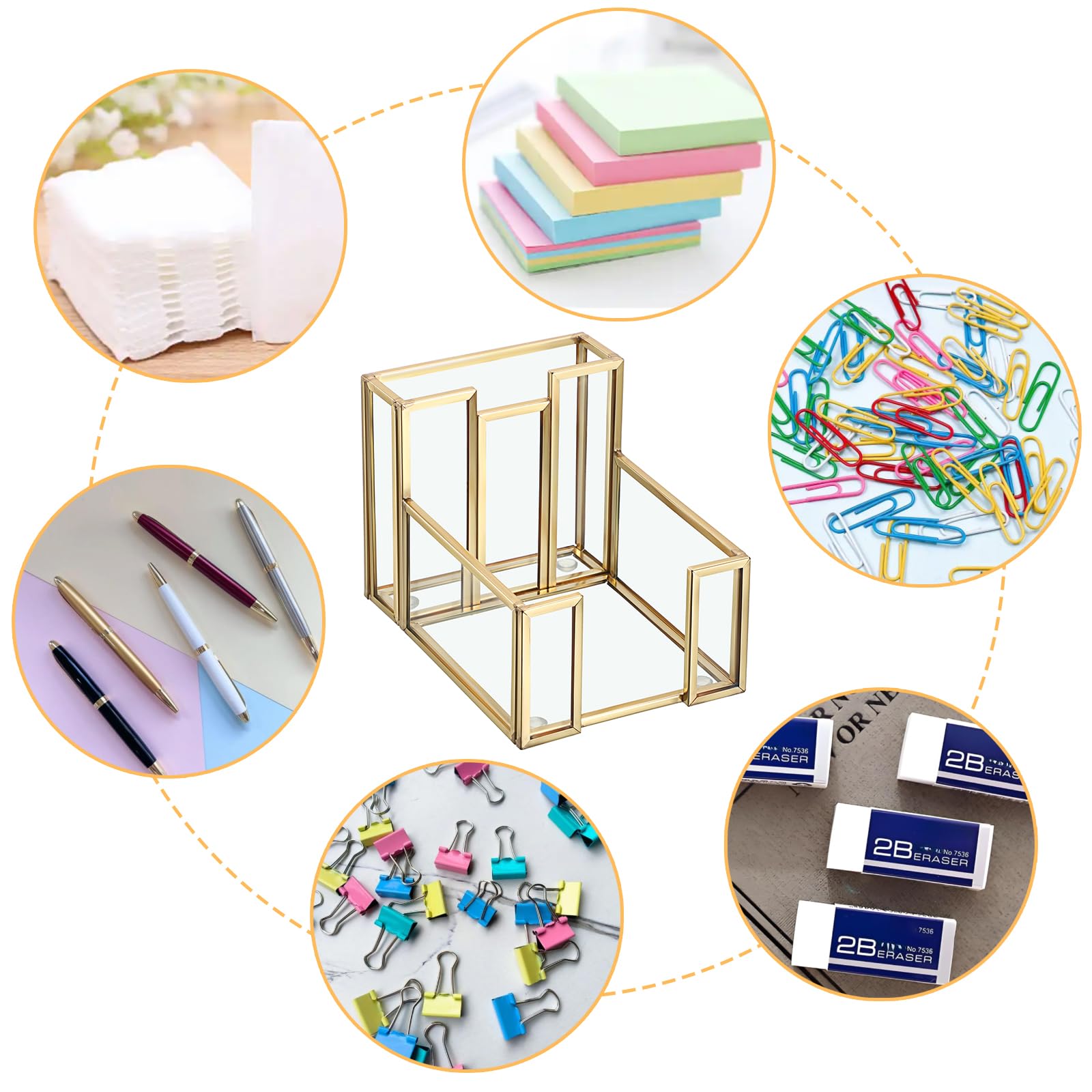 Golden Glass Sticky Note Holder - Desk Organizer -9 Golden Glass Sticky Note Holder - Desk Organizer -9