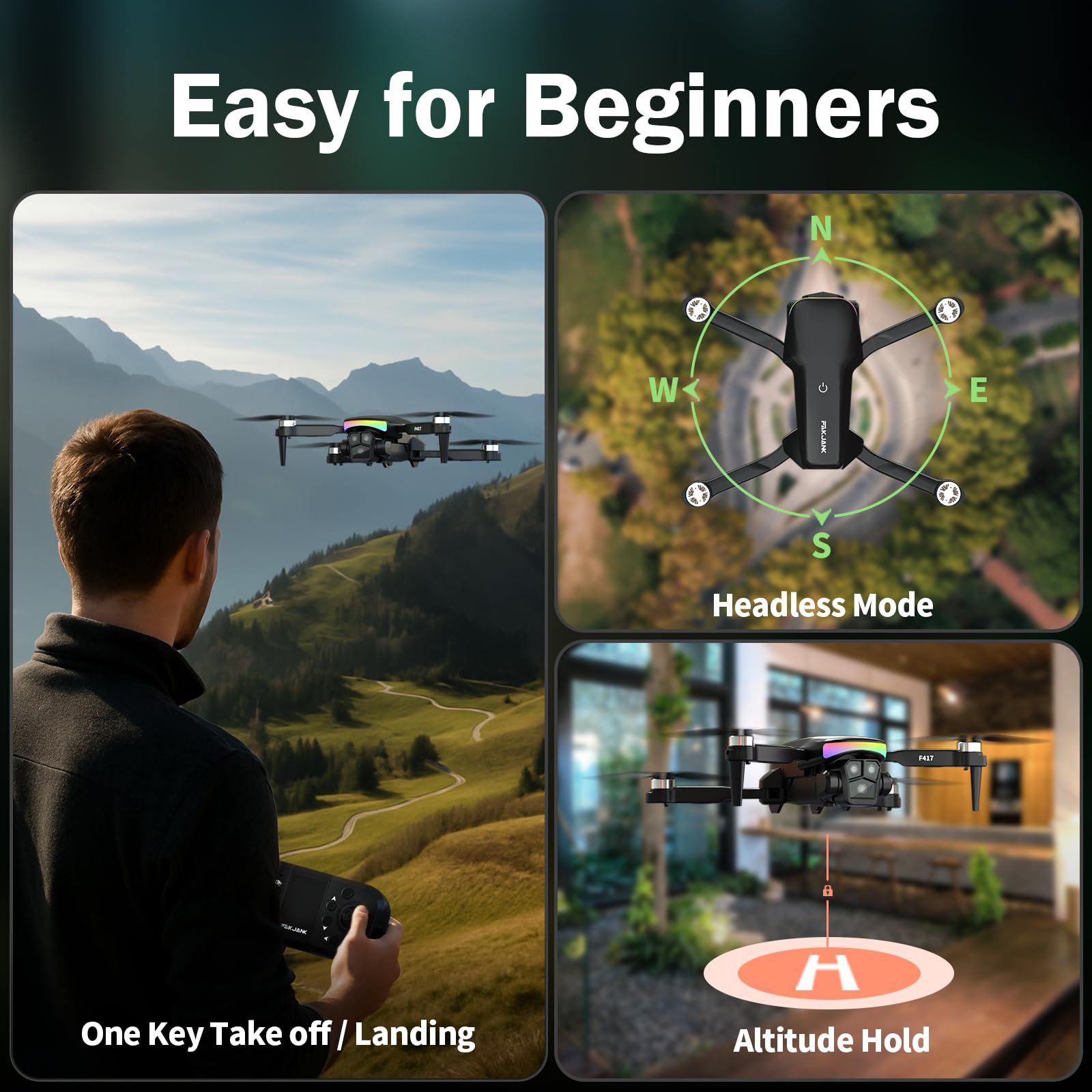 Drone con Telecamera 1080P per Adulti Principianti Luce LED Colorata, Drone FPV Quadricottero per Esterni con Trasmissione WiFi,Mantenimento Dell'altitudine,Tap Fly Controllo Gestuale,Flip 3D