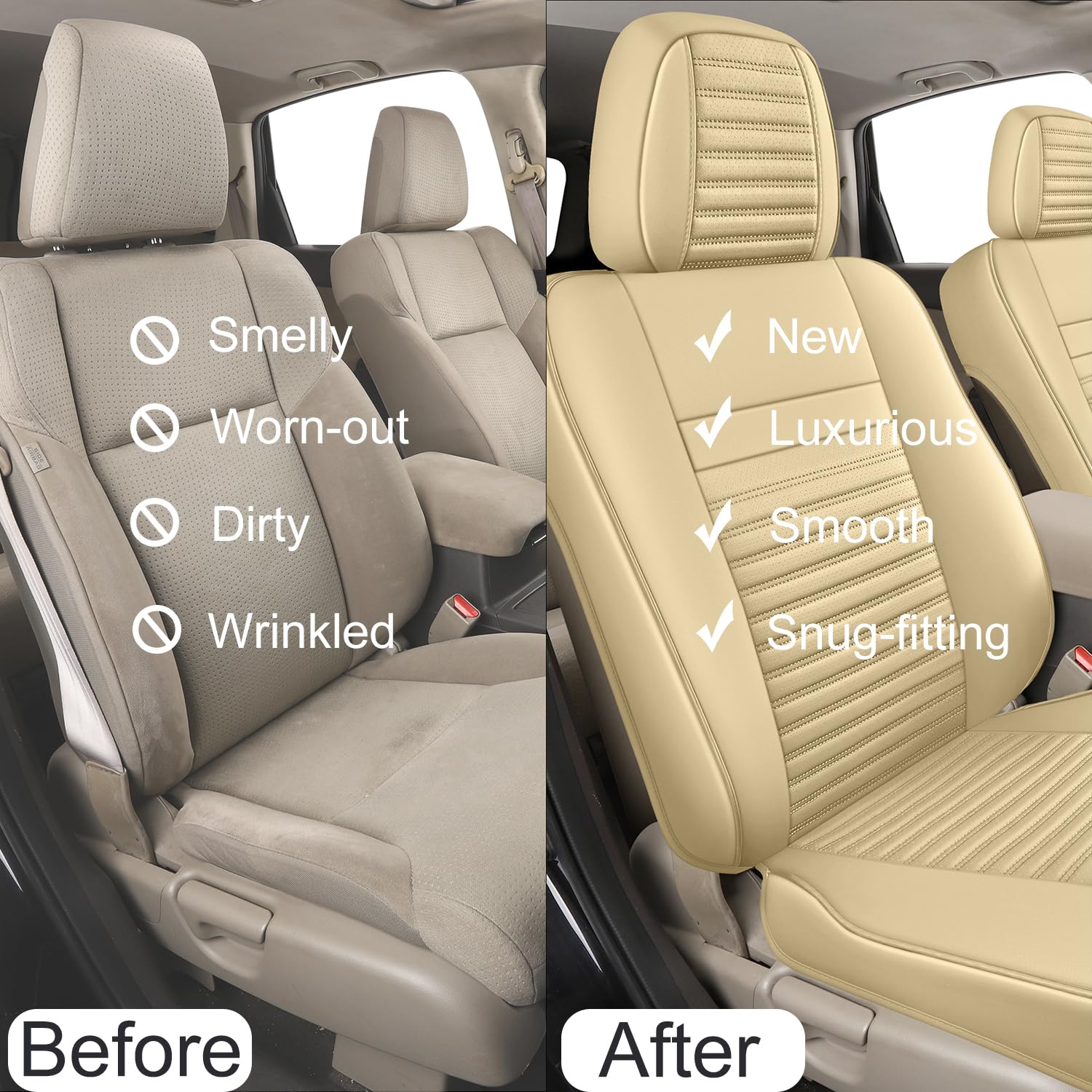 LINGVIDO Custom Fit Honda CRV Car Seat Covers - Full Set with Waterproof Faux Leather - Beige